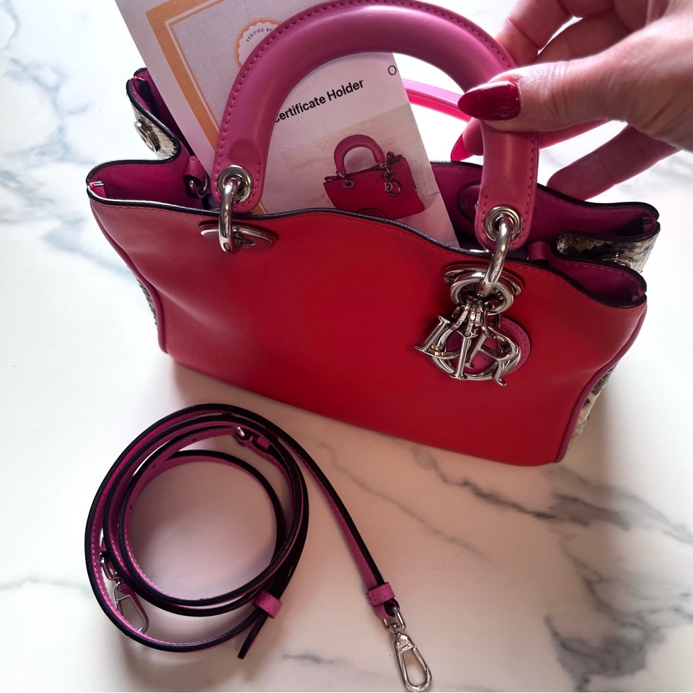 Maximalist Dior Small Pink/Red Calfskin and Python Diorissimo Tote Bag - Picture 2 of 16